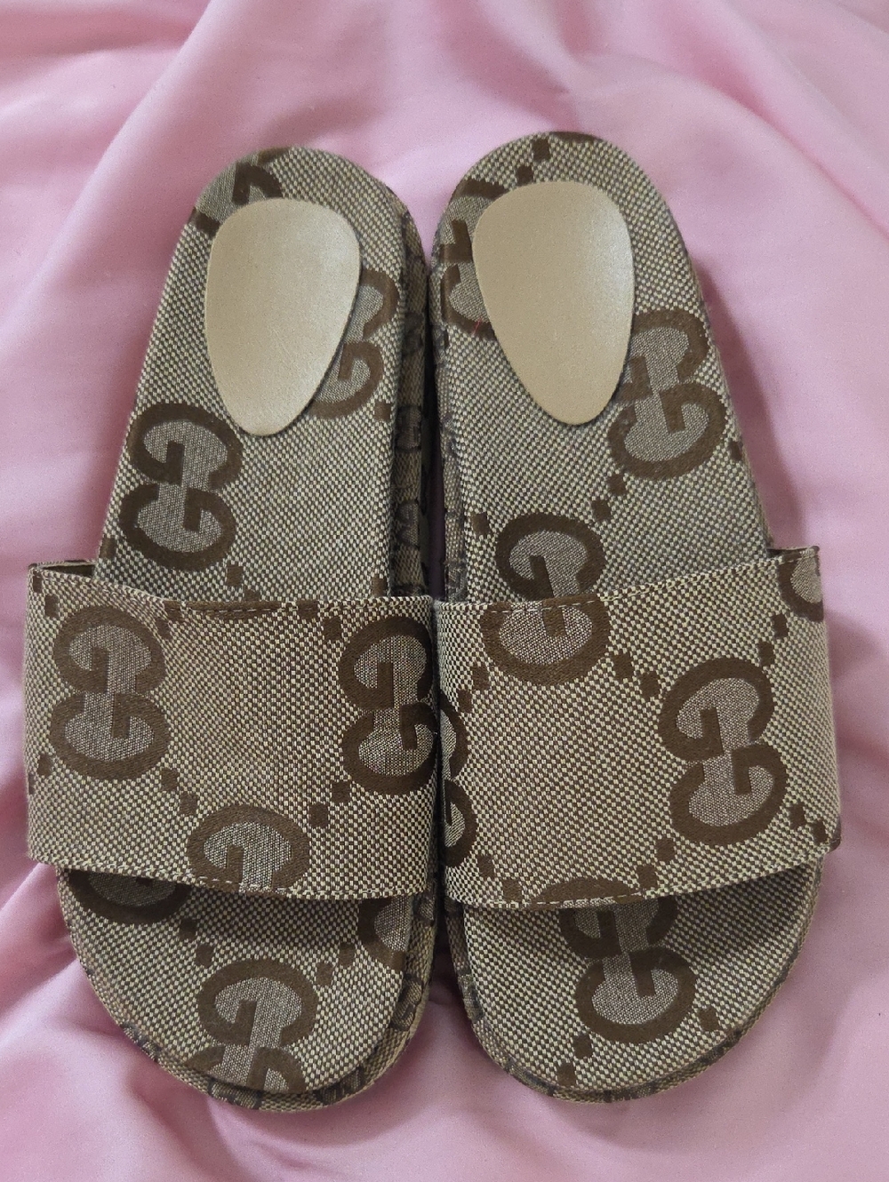Designer-Inspired Brown Logo Slide Sandals - Women